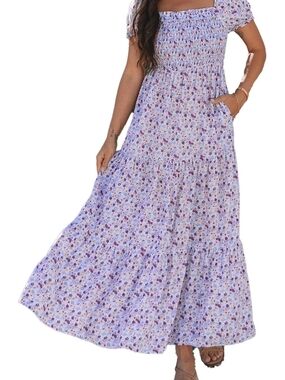 Floral Gathered Waist Maxi Dress NWOT